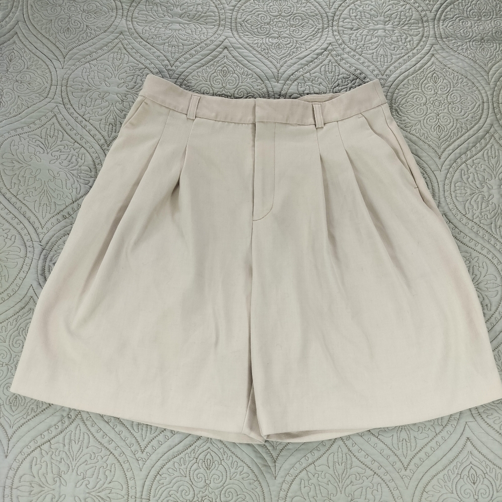 Maeve Anthropologie Avery Pleated Trouser Shorts Buttercream Womens Size 12 Ecru